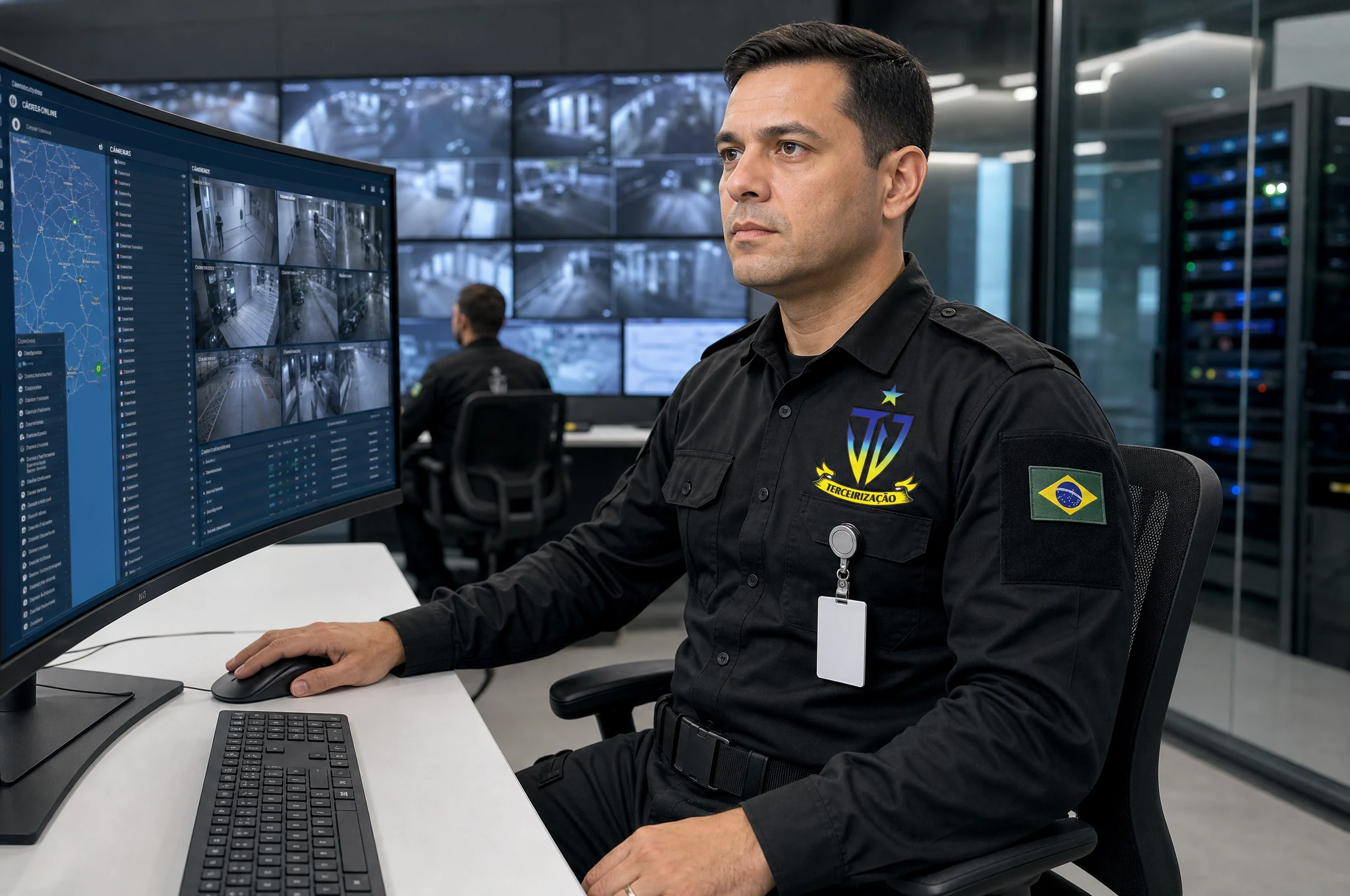 Profissional da JD em uma central de monitoramento